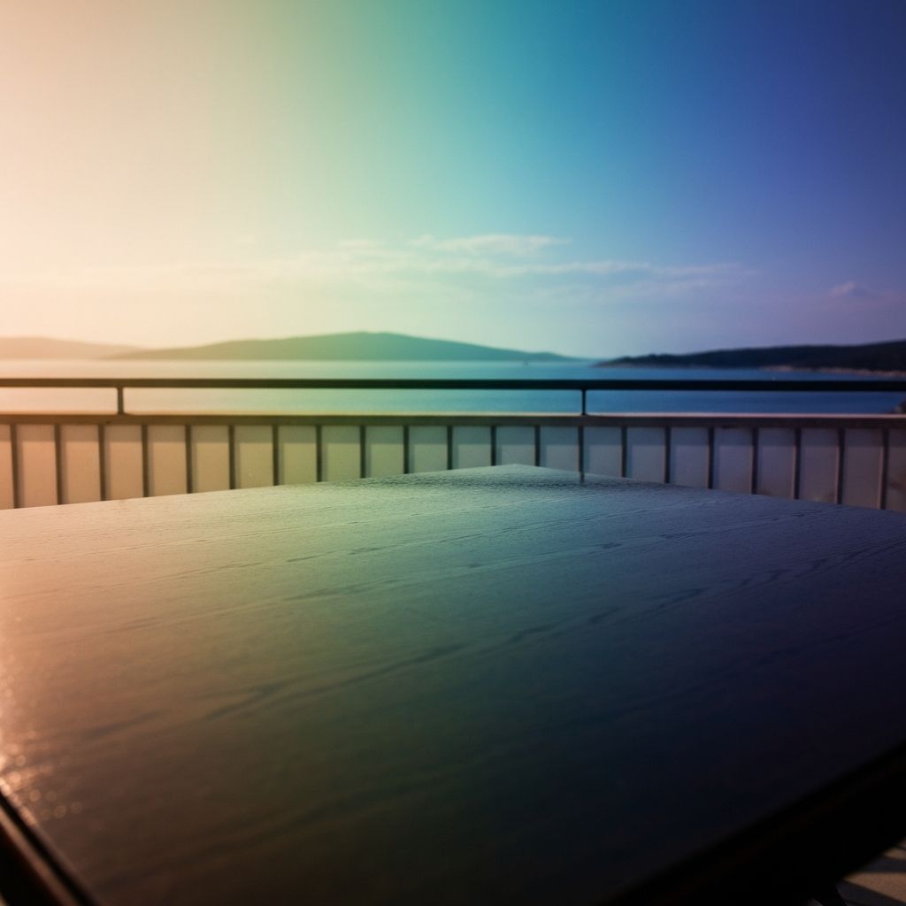 Dnevni prelazak svjetla od zore do večeri preko stola